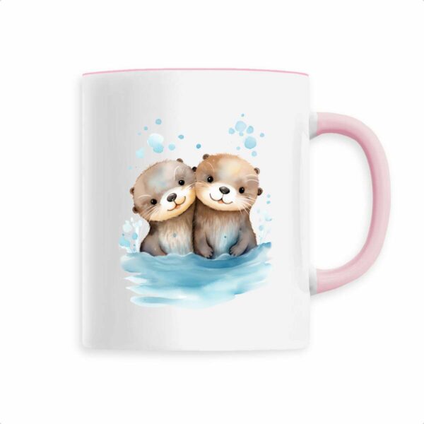 Ceramic mug with Cute Otters Splashing in Water