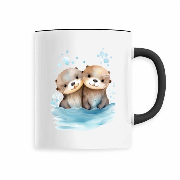 Ceramic mug with Cute Otters Splashing in Water