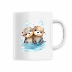 Ceramic mug with Cute Otters Splashing in Water