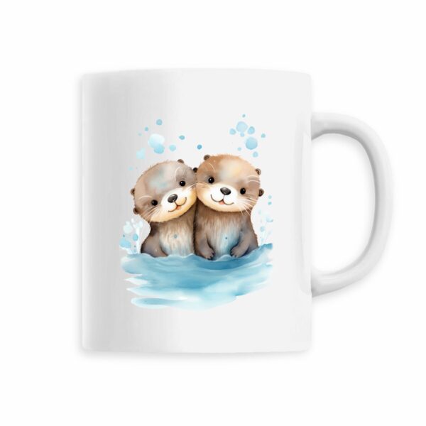 Ceramic mug with Cute Otters Splashing in Water