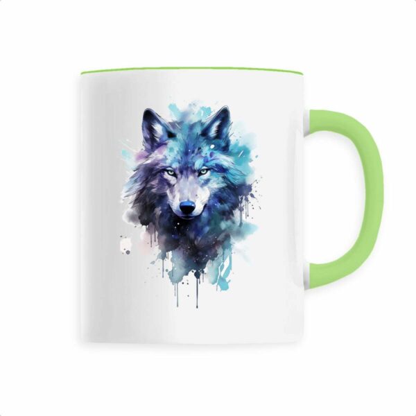 Keramik-Becher mit handgemaltem mystischen Wolf