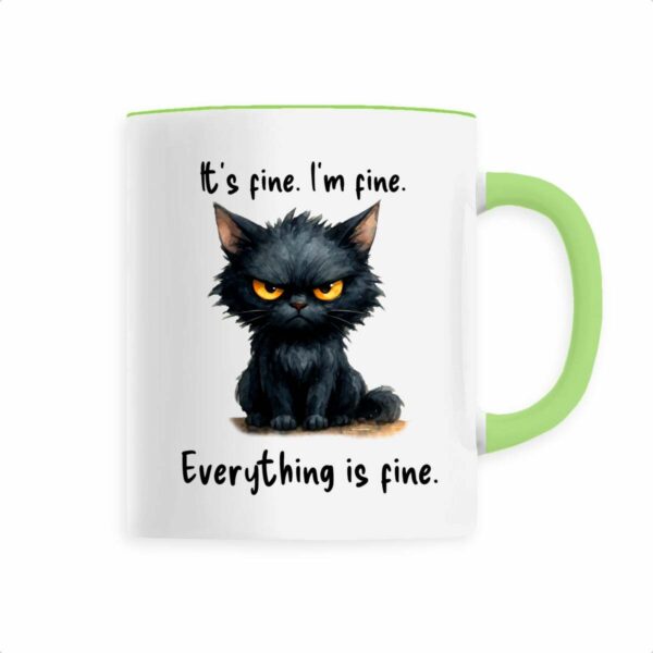 Keramik-Becher mit grummeliger Katze und Schriftzug