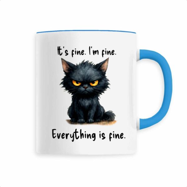 Keramik-Becher mit grummeliger Katze und Schriftzug