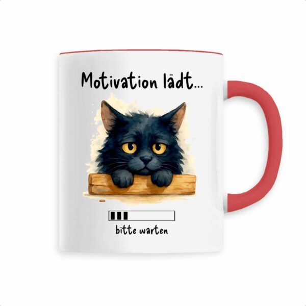 Keramik-Becher mit handgemaltem müde Katze Motiv