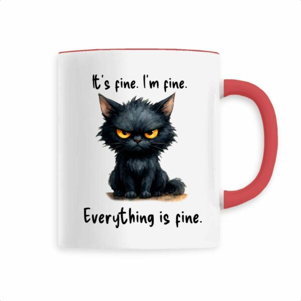 Keramik-Becher mit grummeliger Katze und Schriftzug