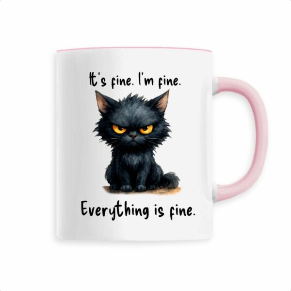 Keramik-Becher mit grummeliger Katze und Schriftzug