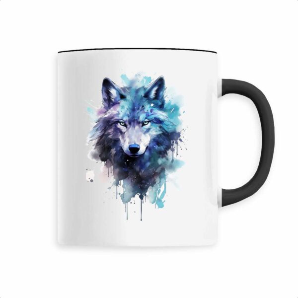 Keramik-Becher mit handgemaltem mystischen Wolf