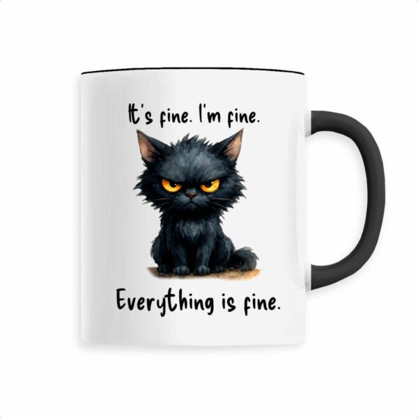 Keramik-Becher mit grummeliger Katze und Schriftzug