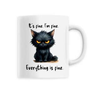 Keramik-Becher mit grummeliger Katze und Schriftzug